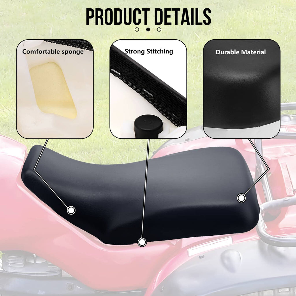 Black ATV seat cushion with visible stitching and contoured riding profile