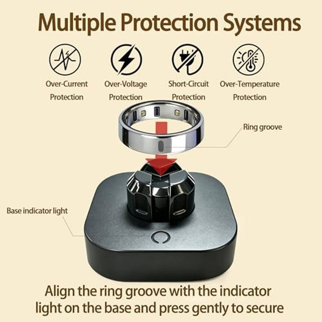 Charging base with ring groove cradle and base indicator light for ring charging