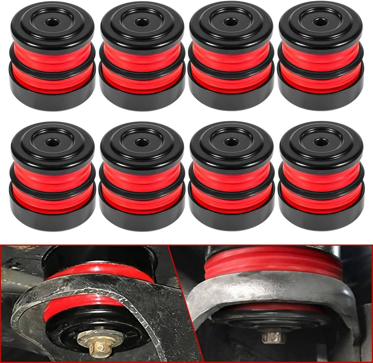 Silicone body mount bushing kit: black steel cups with red silicone bushings