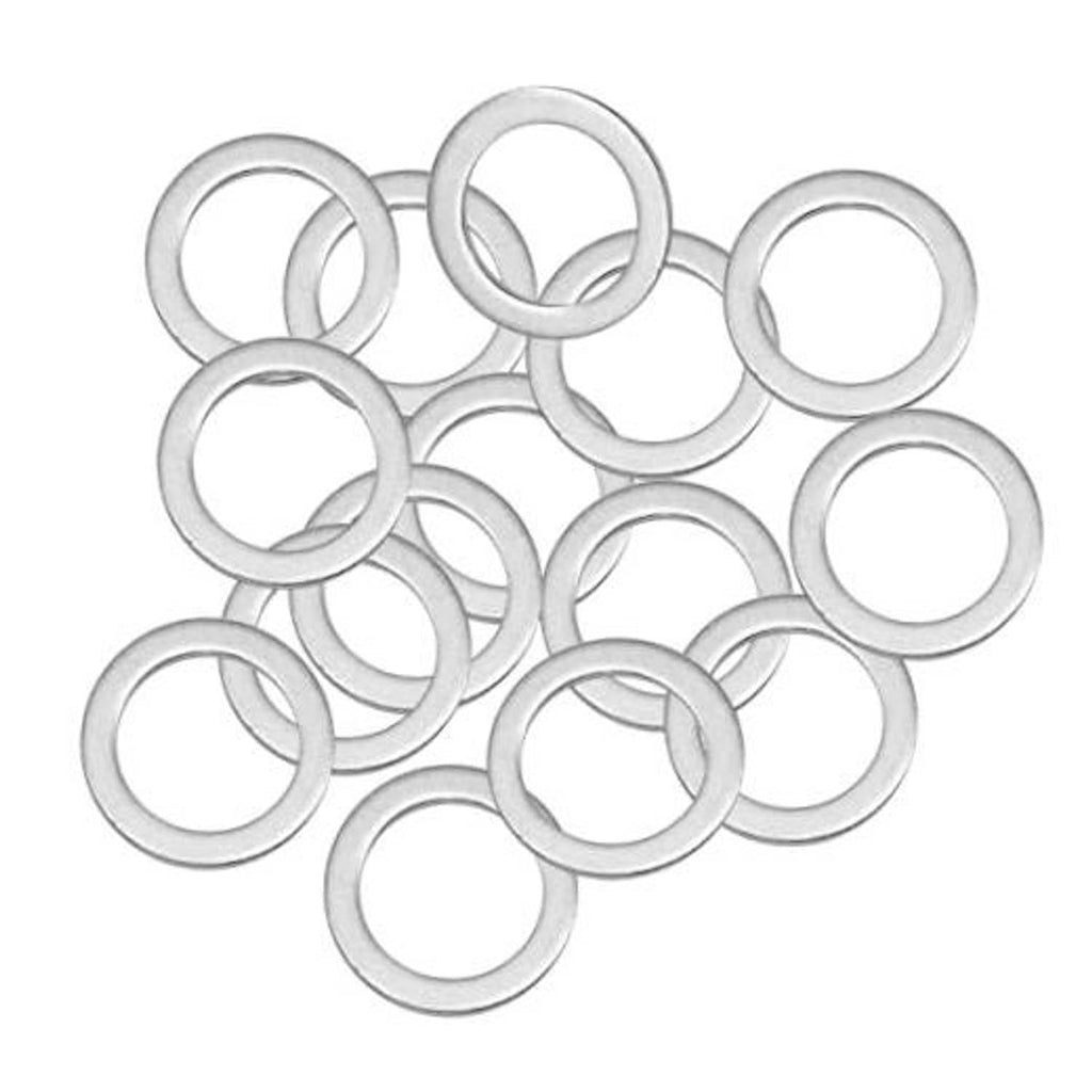 Set of silver oil drain plug gaskets, circular metal washers