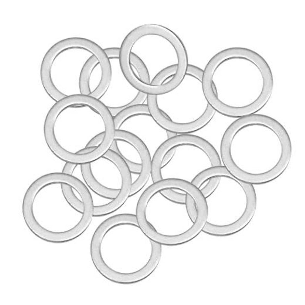 Set of silver oil drain plug gaskets, circular metal washers