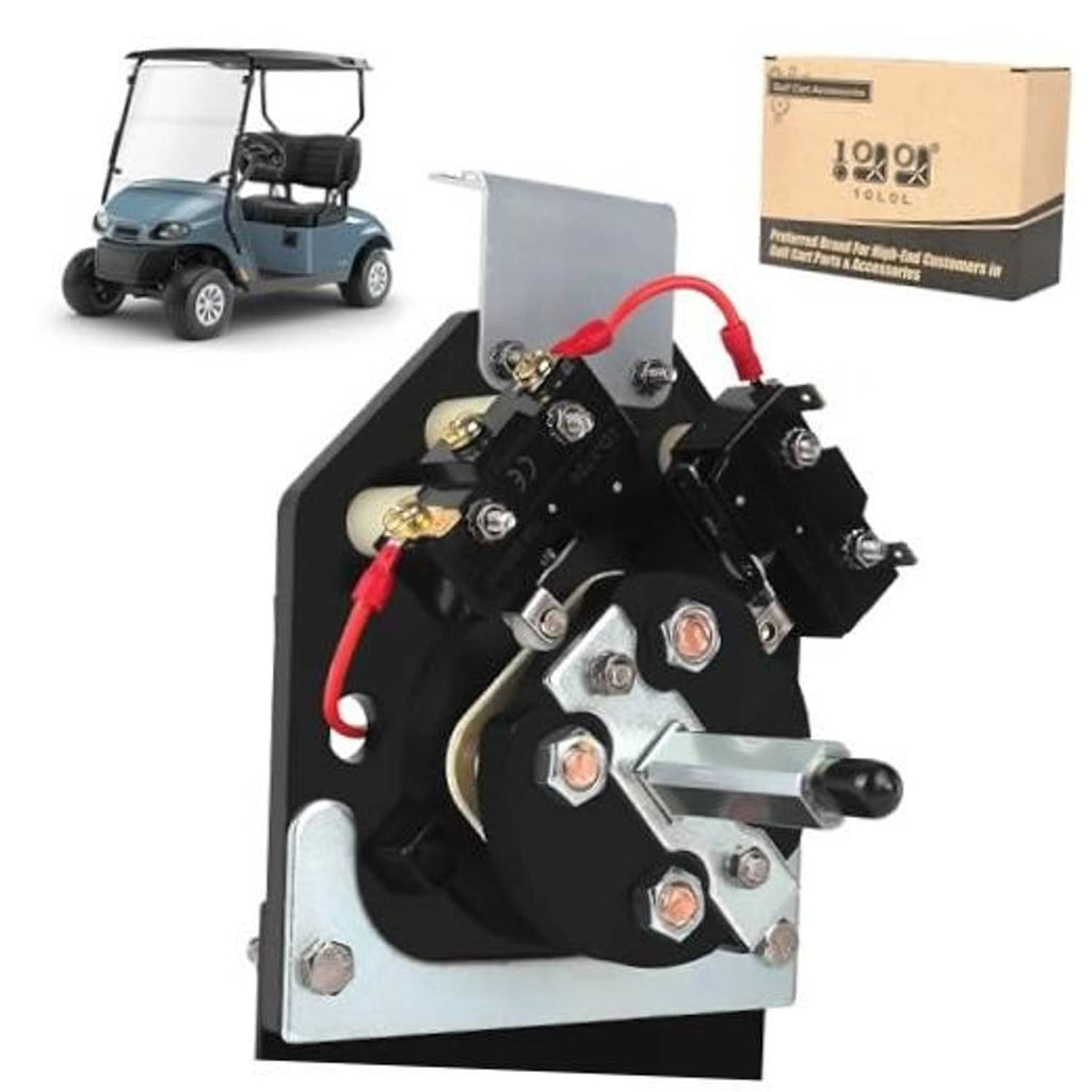 Electric golf cart forward reverse switch assembly with black housing and red wiring