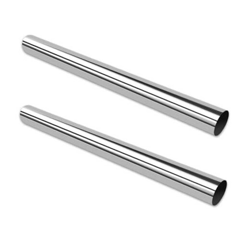 Polished stainless steel exhaust tube with 3-inch outer diameter, open ends