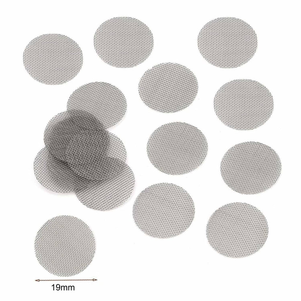 Stack of round stainless steel pipe screen discs, gray mesh with 19mm size