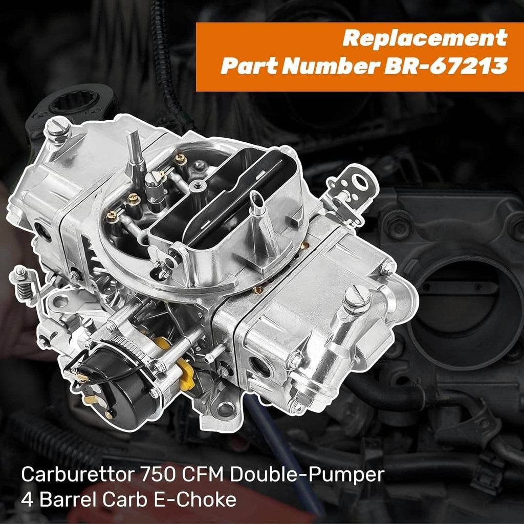 4-barrel electric choke carburetor installed on an engine bay, silver metal
