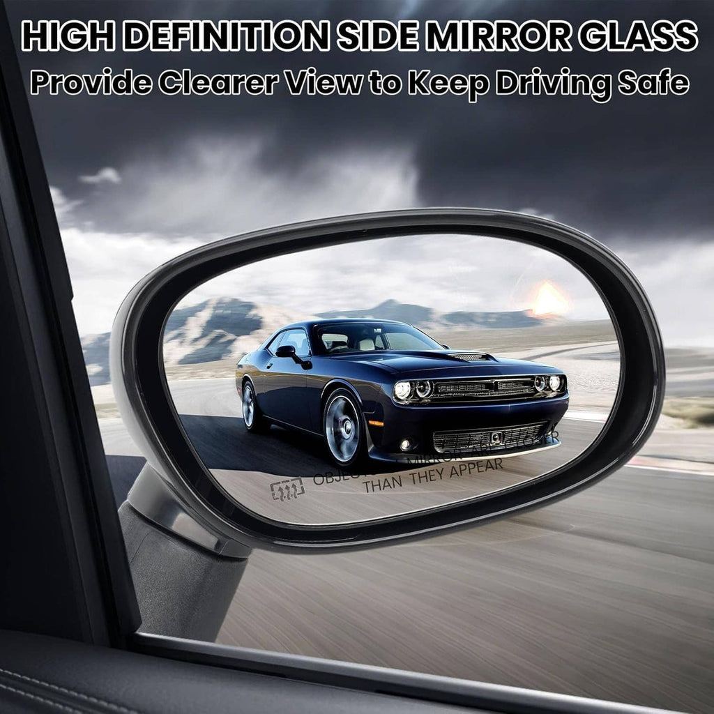 Black passenger side heated mirror with clear glass for driving visibility