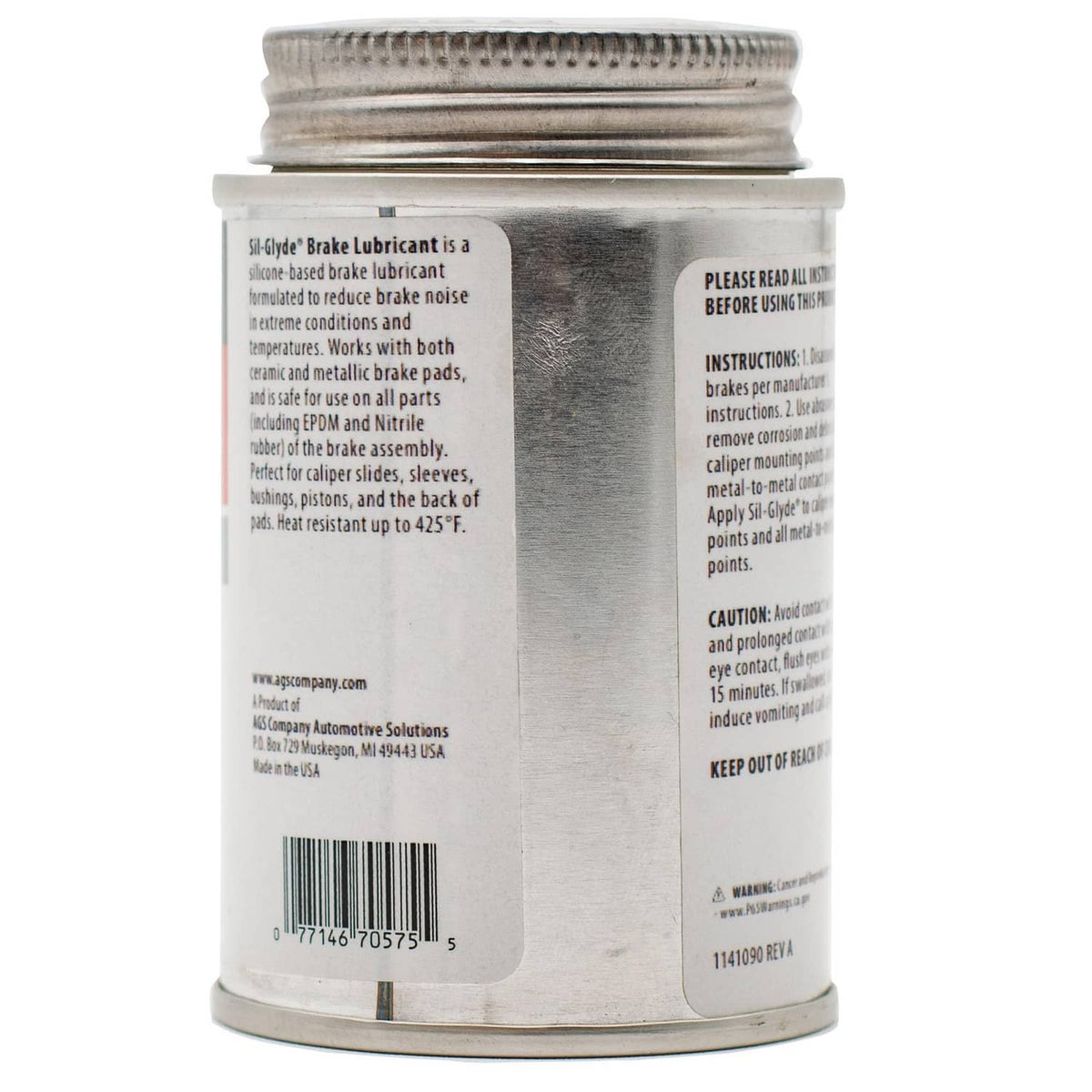 AGS SIL-Glyde silicone brake grease can with back label instructions