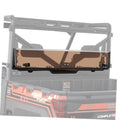 Foldable tinted rear window panel with vented frame and brown insert