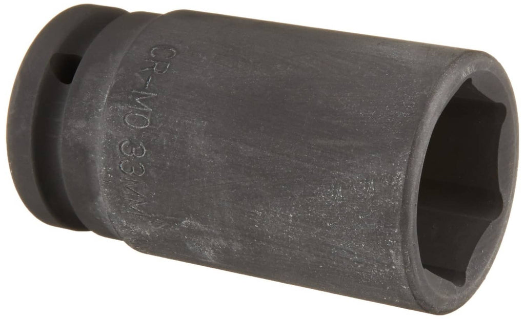 Dark deep impact socket with side marking and open drive end