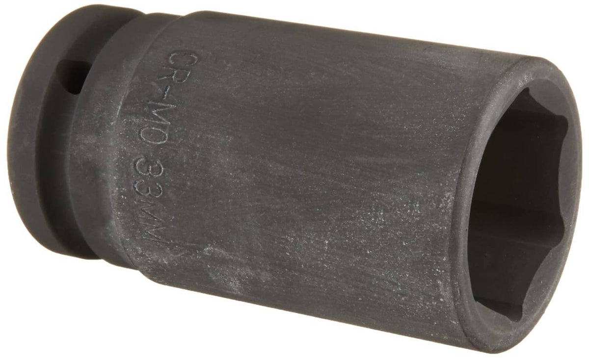 Dark deep impact socket with side marking and open drive end