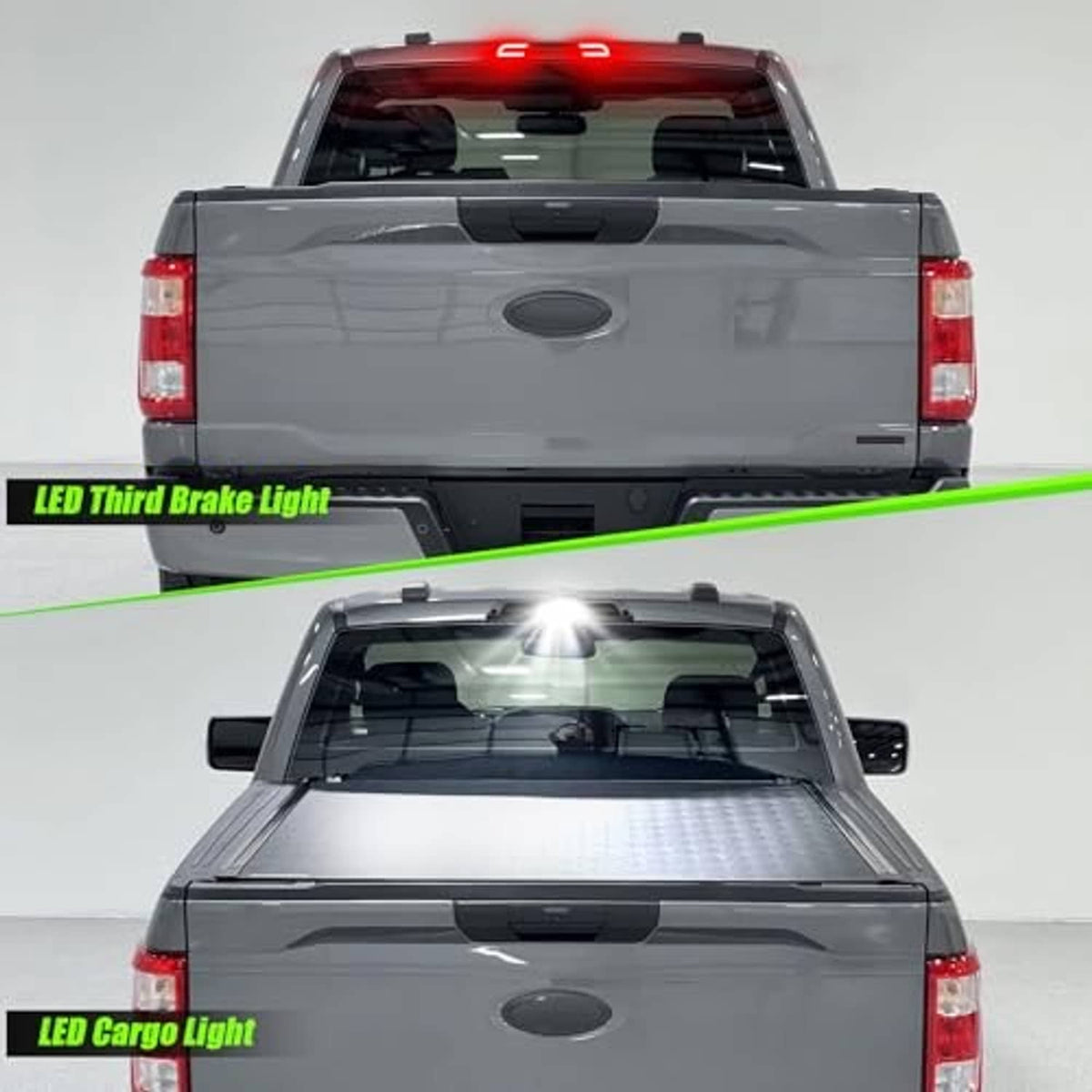 Mounted LED third brake light with smoky lens on truck rear cab