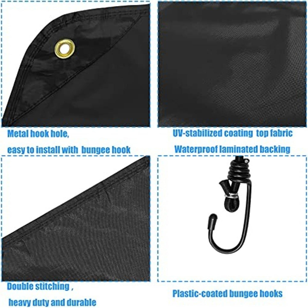 Black cover fabric detail with brass grommets, reinforced stitching, and hook attachment points