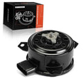 Black radiator fan motor with metal shaft and circular mounting plate