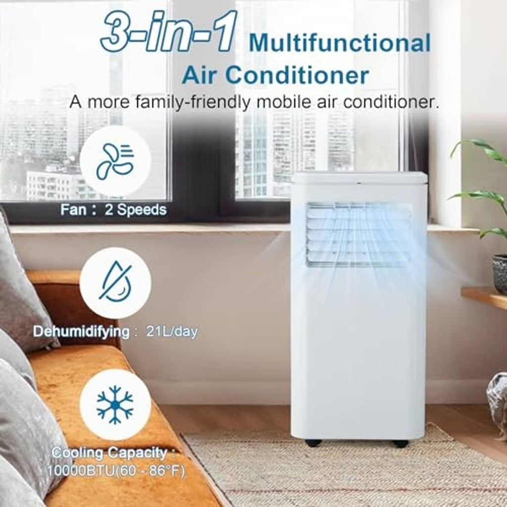 White portable air conditioner with front vent louvers and full-height cooling body