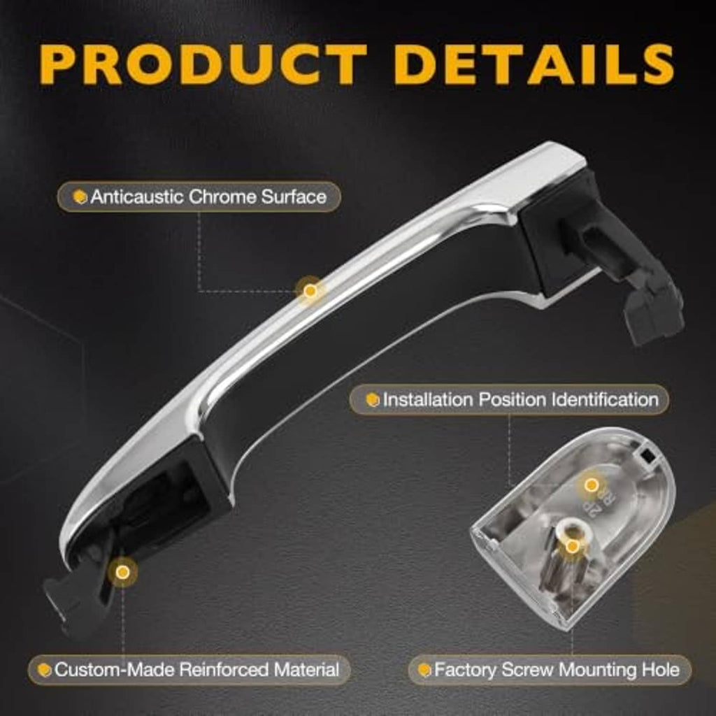 Chrome door handle with black mounting clips and exposed mounting points detail