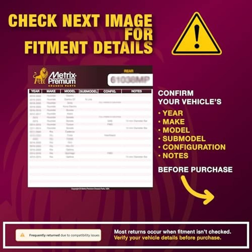 Vehicle fitment confirmation checklist graphic for ball joint kit purchase
