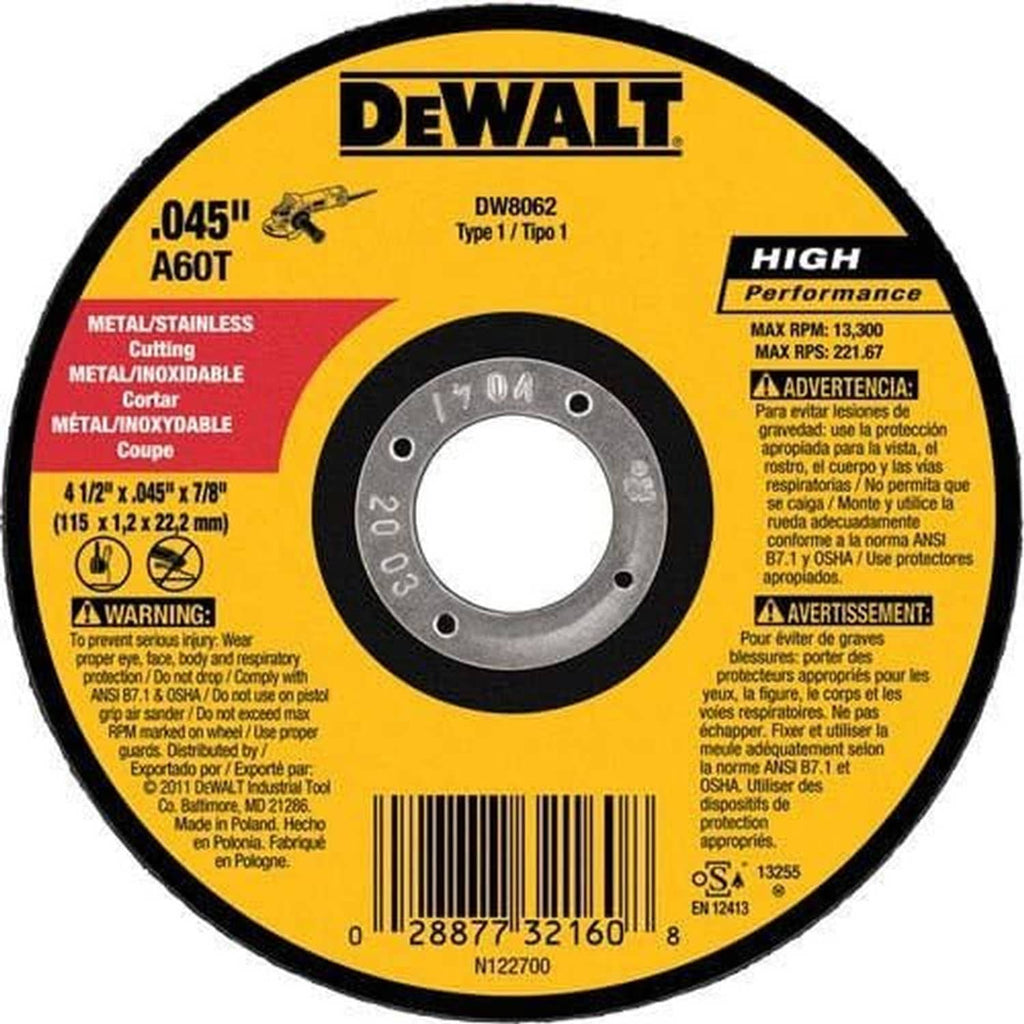DeWALT 4-1/2 in cutoff wheel disc, A60T abrasive for metal cutting