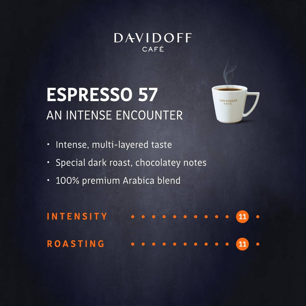 Davidoff Espresso 57 instant coffee product info panel with cup icon