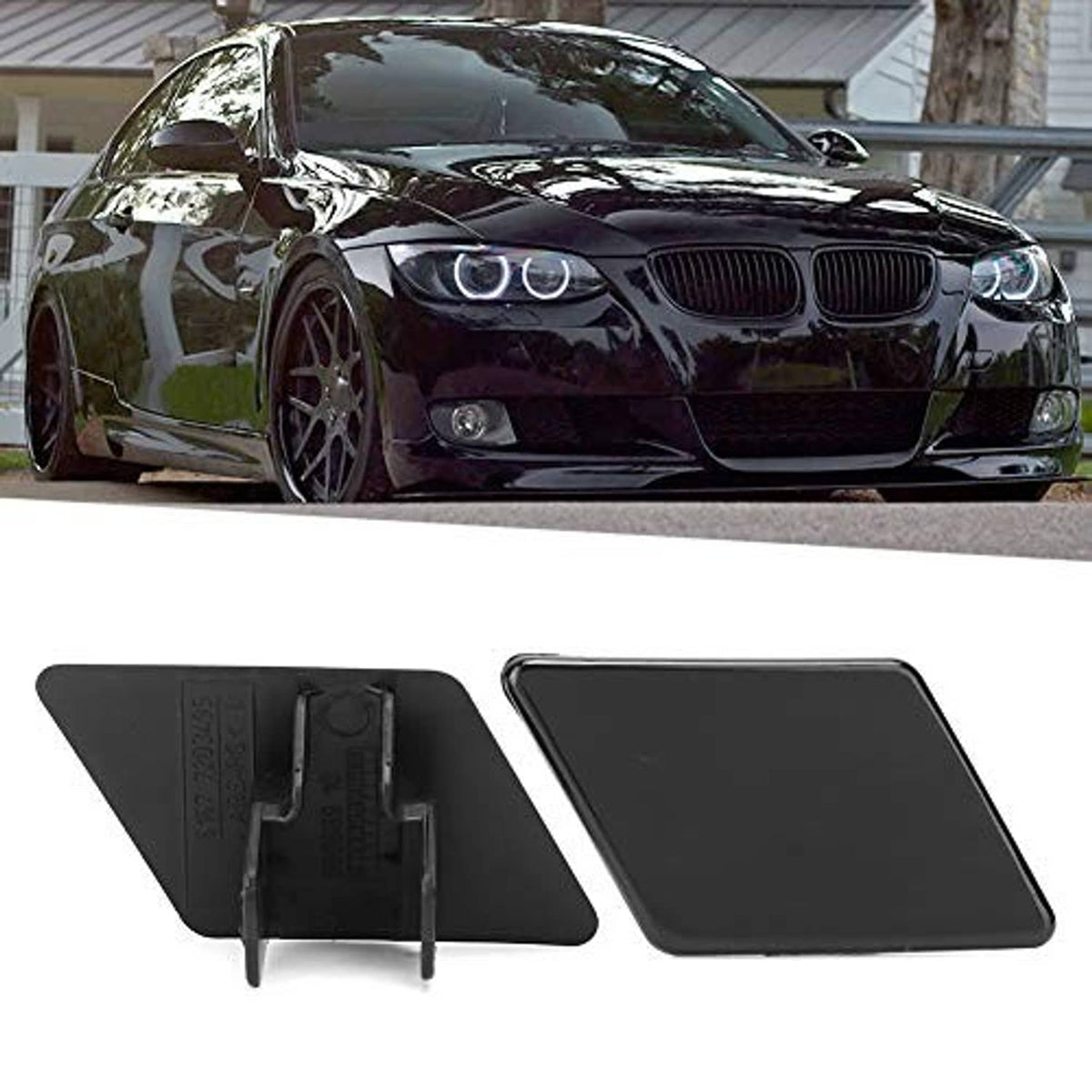 Headlight washer nozzle replacement cover pair, black covers with mounting posts