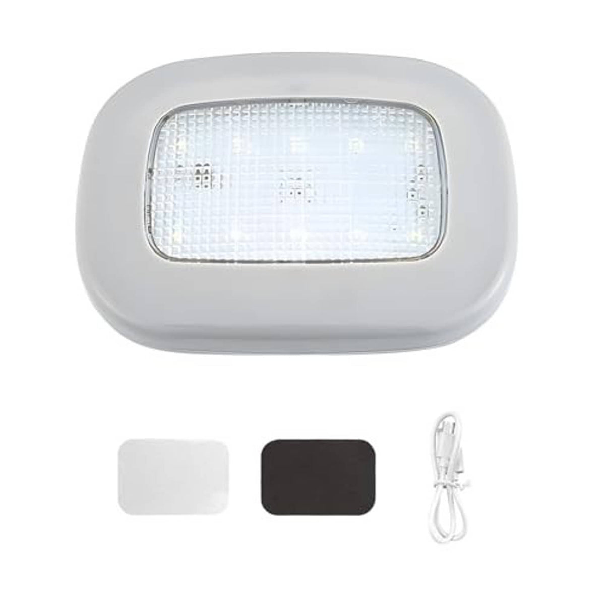 Gray magnetic car dome light with bright rectangular LED panel and clear cover