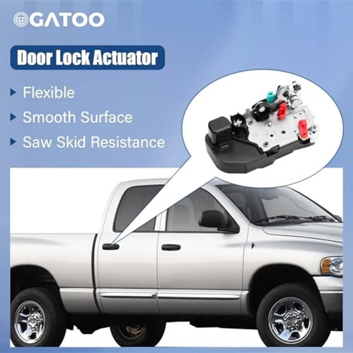 Door lock actuator inset with black housing, red/green clips, and mounting hardware