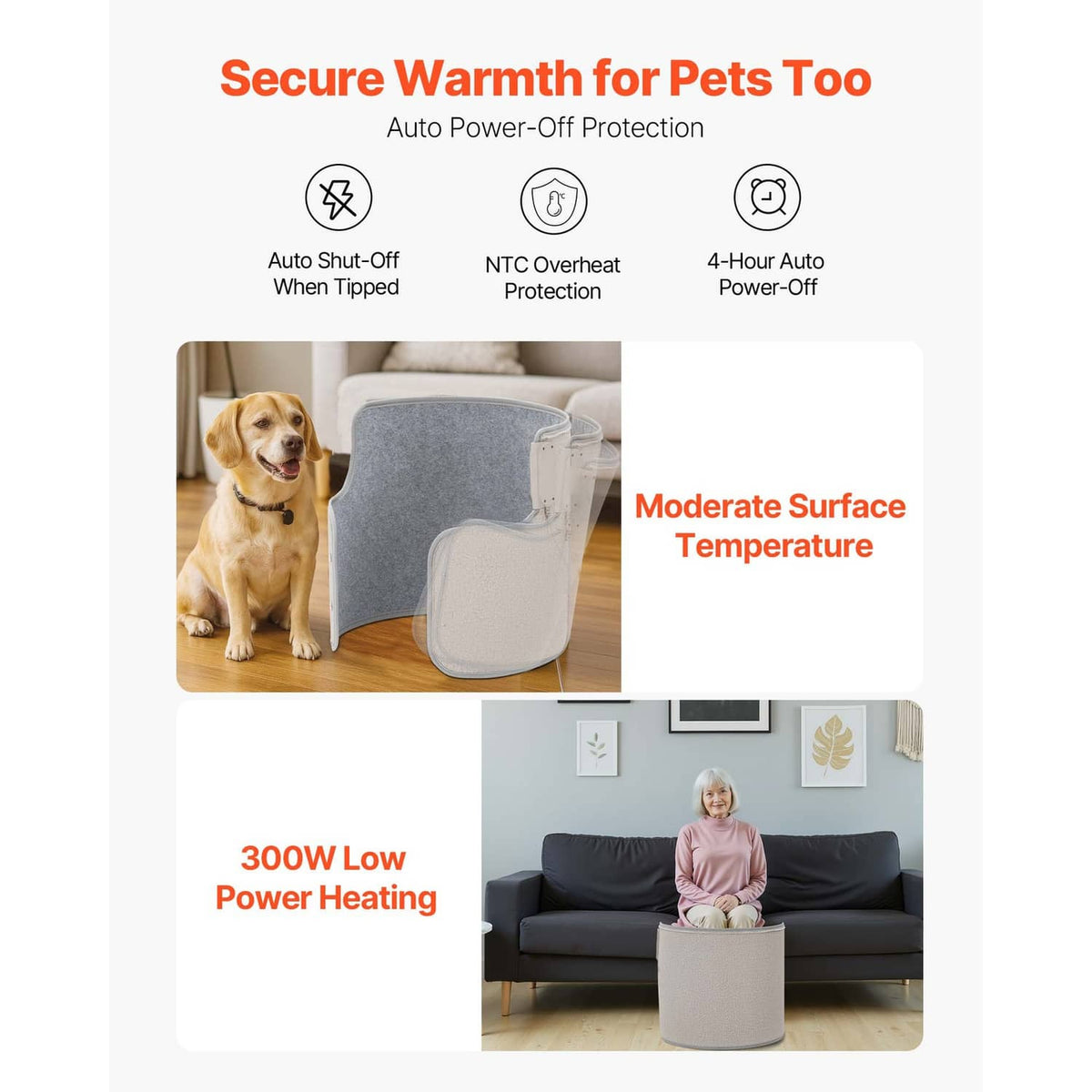 Under-desk heater blanket with side power cord for pet-friendly use