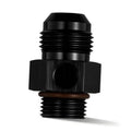 Black AN male to ORB male gauge port fitting, hex body with threaded ends
