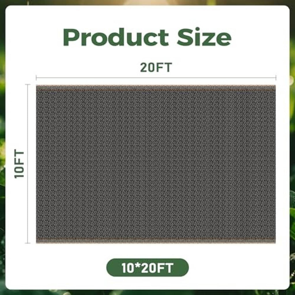 Rectangular 10x20 ft shade cloth mesh panel, dark gray HDPE weave