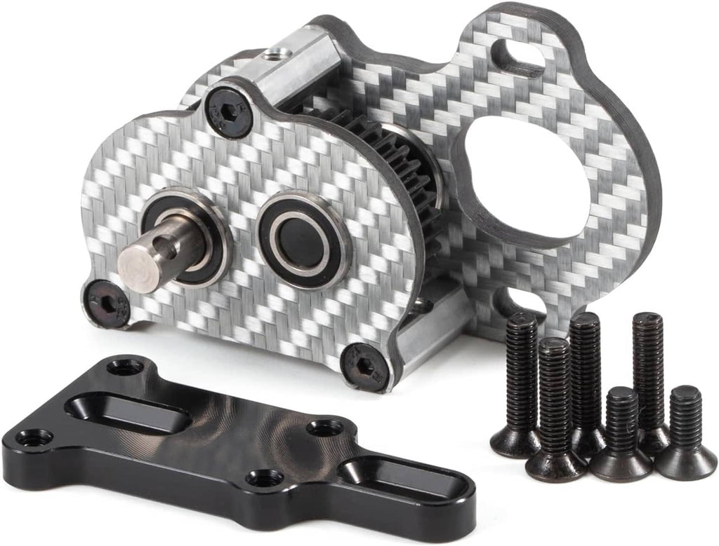 Carbon fiber portal transmission gearbox with steel screws and black mounting plate