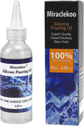 Clear silicone pouring oil bottle with blue label, 4 fl oz