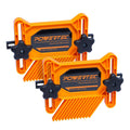 Orange tandem featherboard set with black star knobs for table saw