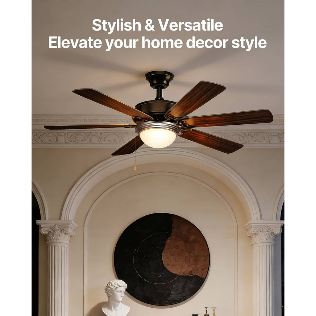 Ceiling fan light kit with frosted globe lamp and decorative pull-chain cord