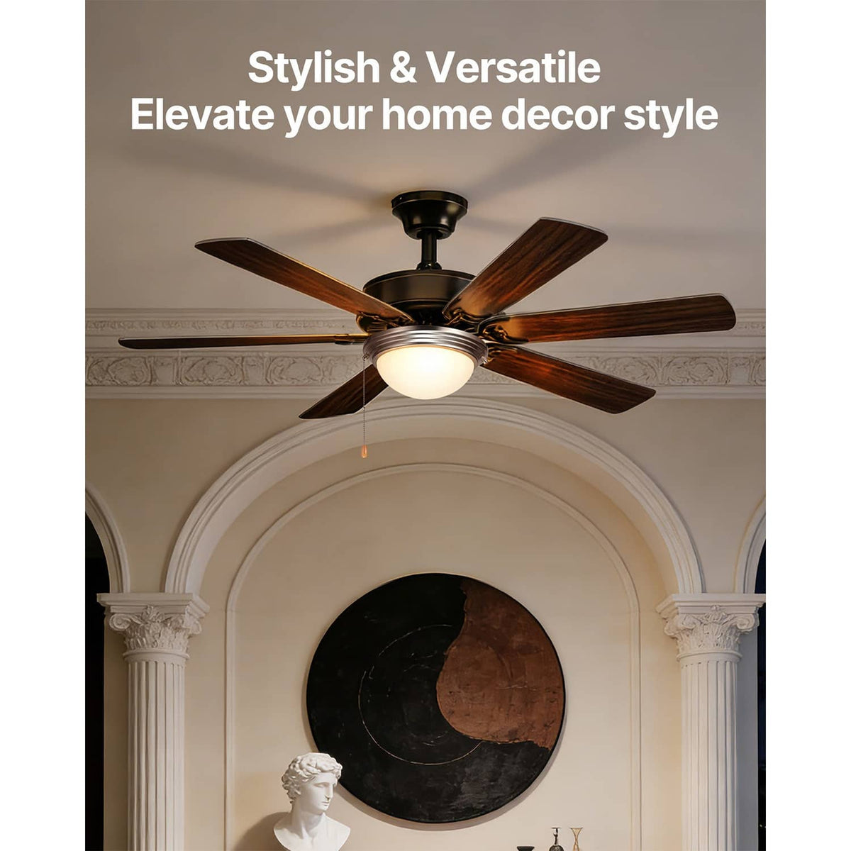 Ceiling fan light kit with frosted globe lamp and decorative pull-chain cord