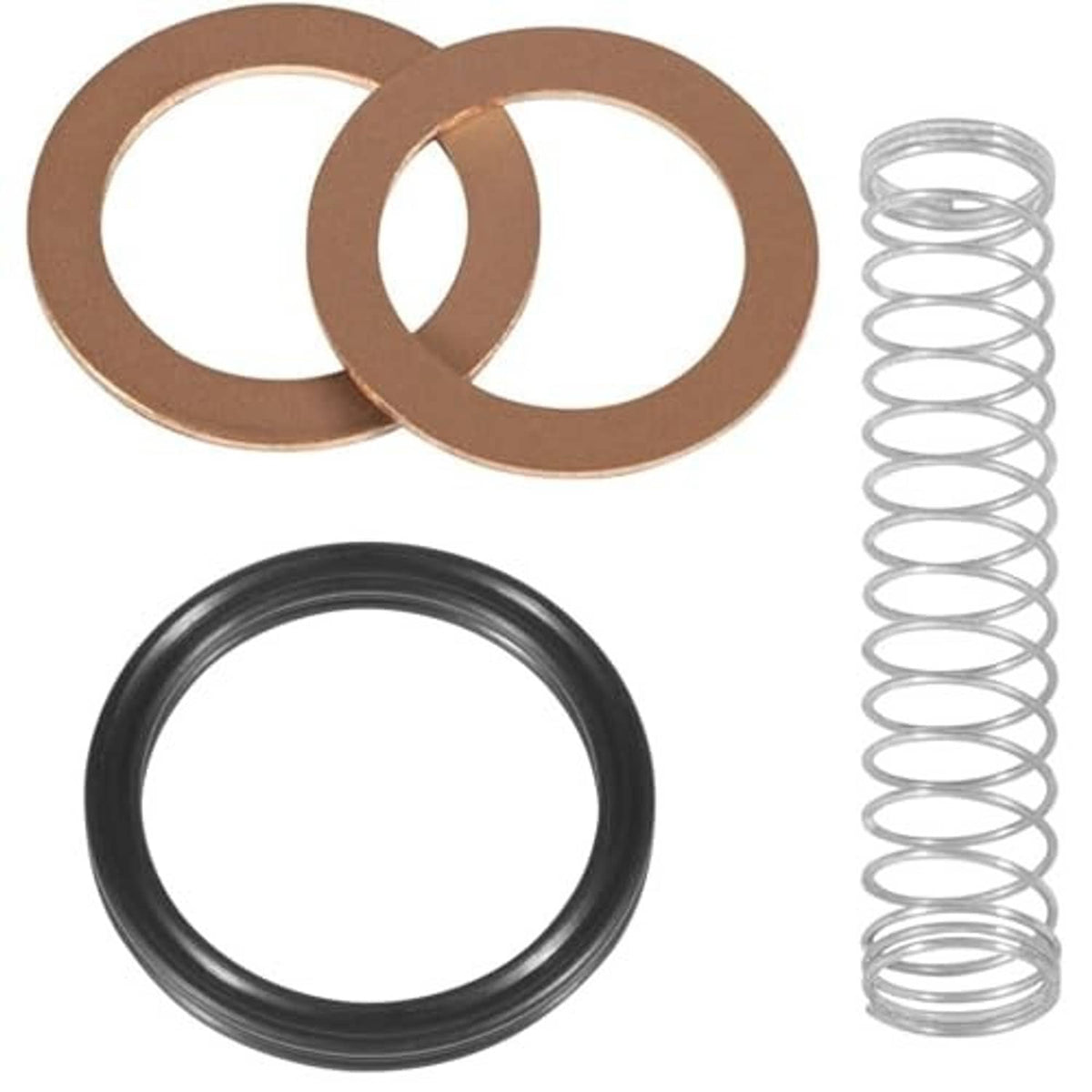 Floor jack seal kit rings and spring: brown and black seals plus a coiled metal spring