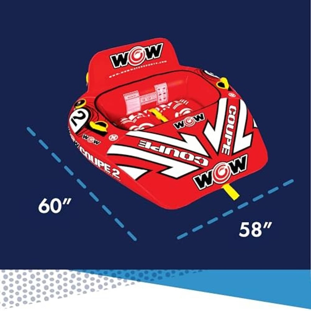 Wow Coupe 2-person inflatable boat towable tube, red size diagram with 60-inch length