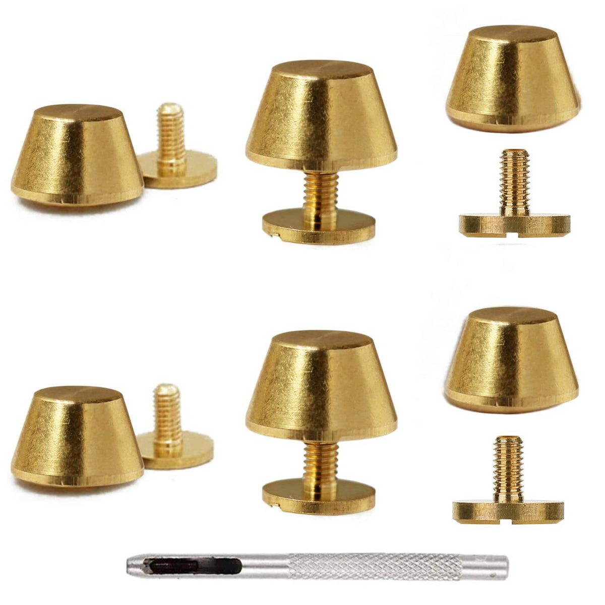 6-pack round brass handbag purse feet with screw-back bases and metal studs
