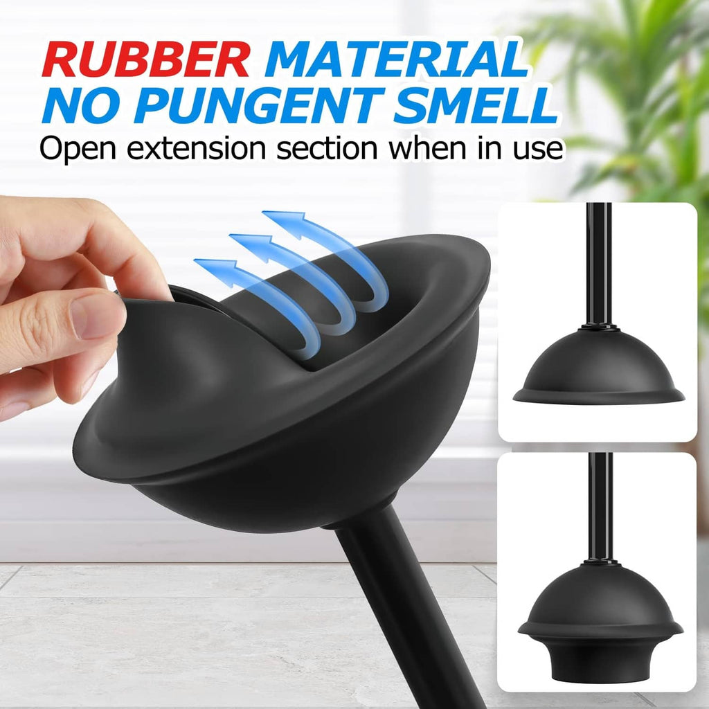 Black rubber plunger with extension section and contoured base