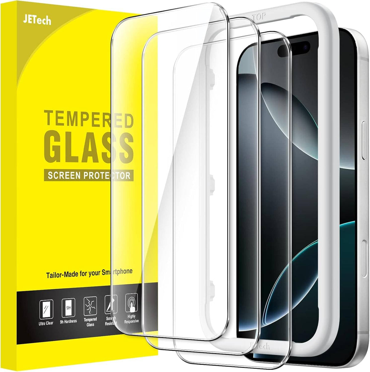 Tempered glass iPhone screen protector set, clear anti-scratch film with protective sheets