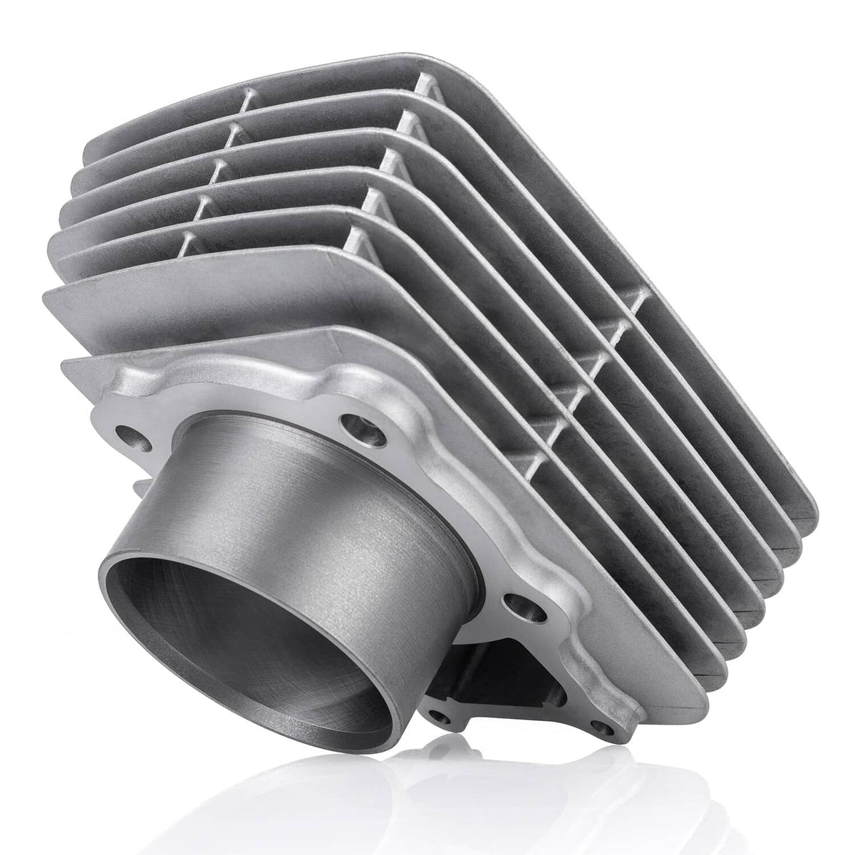ATV finned cylinder with piston bore and side mounting bracket holes
