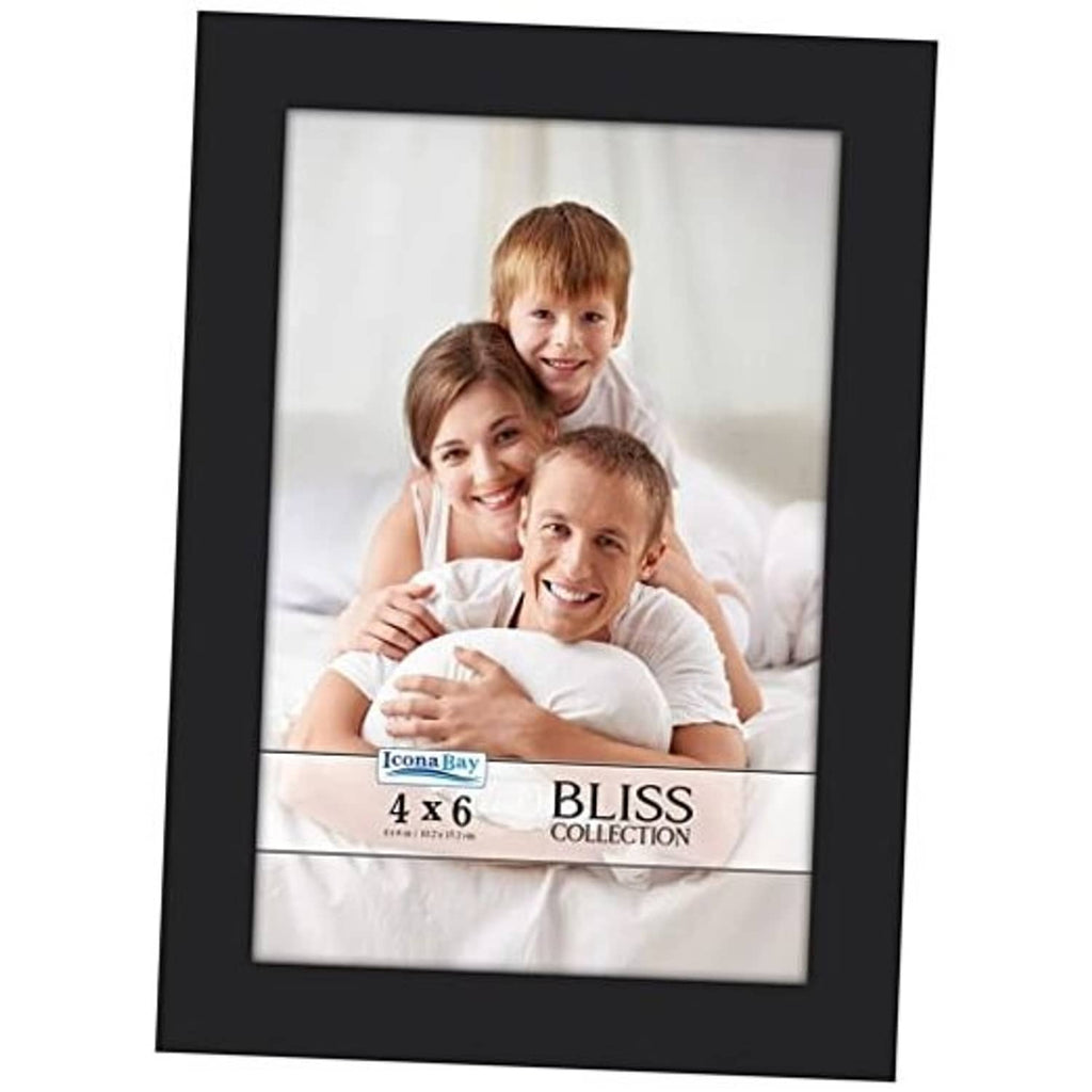 Black 4x6 photo frame with modern border and clear front, tabletop display
