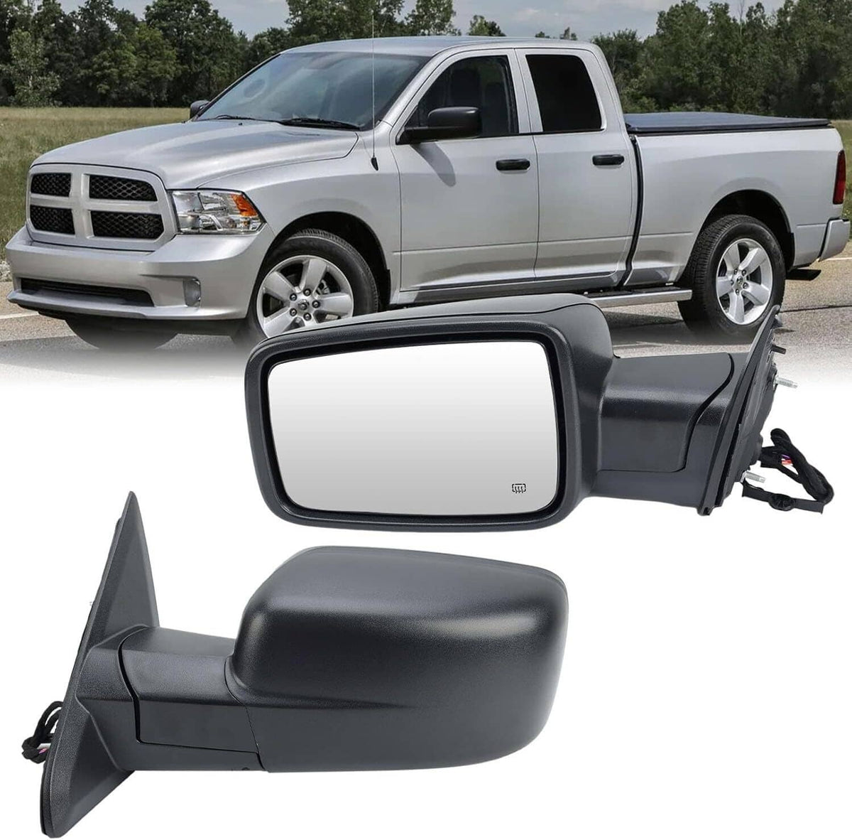 Left driver side manual-fold mirror assembly with black housing and clear reflective glass