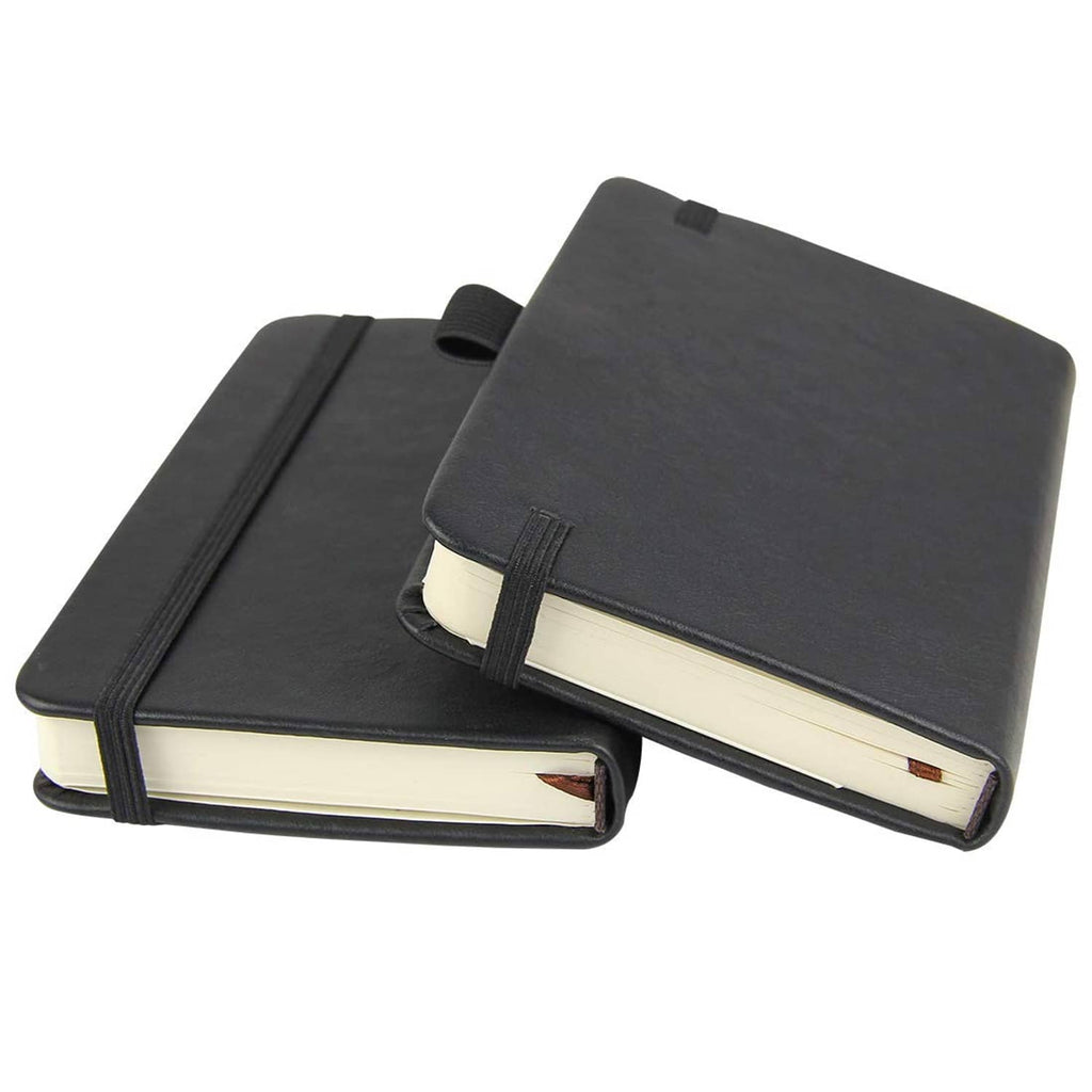 Newestor 2-pack small hardcover pocket notebooks, dark gray covers with elastic pen holder