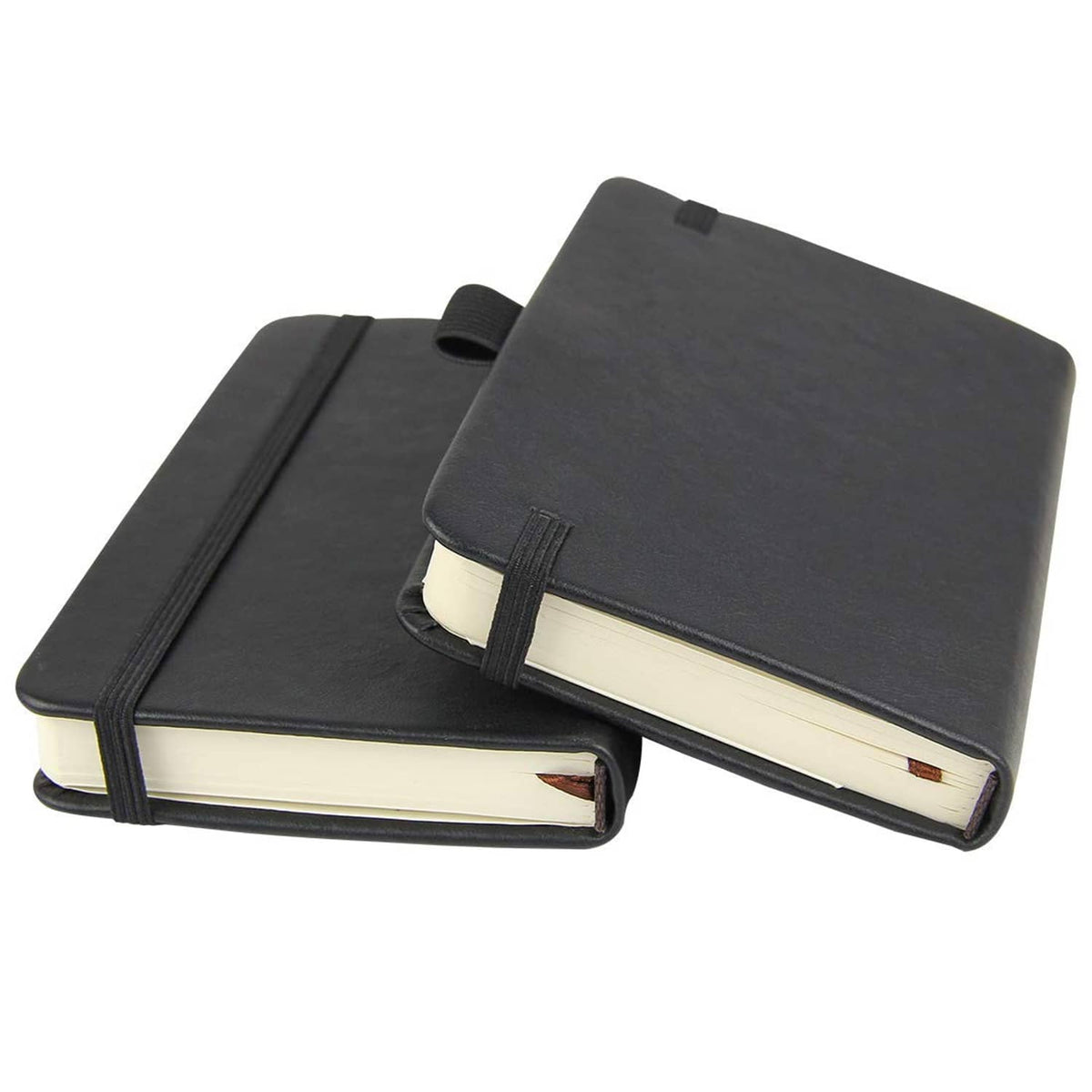 Newestor 2-pack small hardcover pocket notebooks, dark gray covers with elastic pen holder