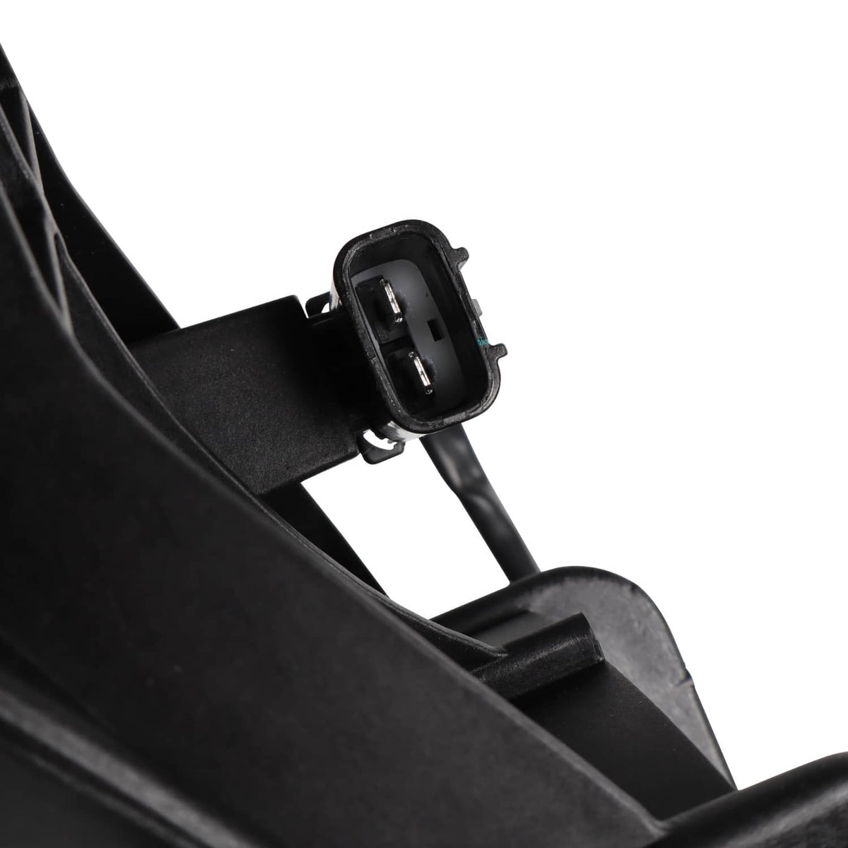 Radiator fan electrical connector with wire lead attached to the black housing