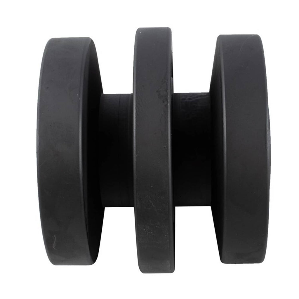 Black bottom roller wheel set viewed from the side, showing three spacer rings