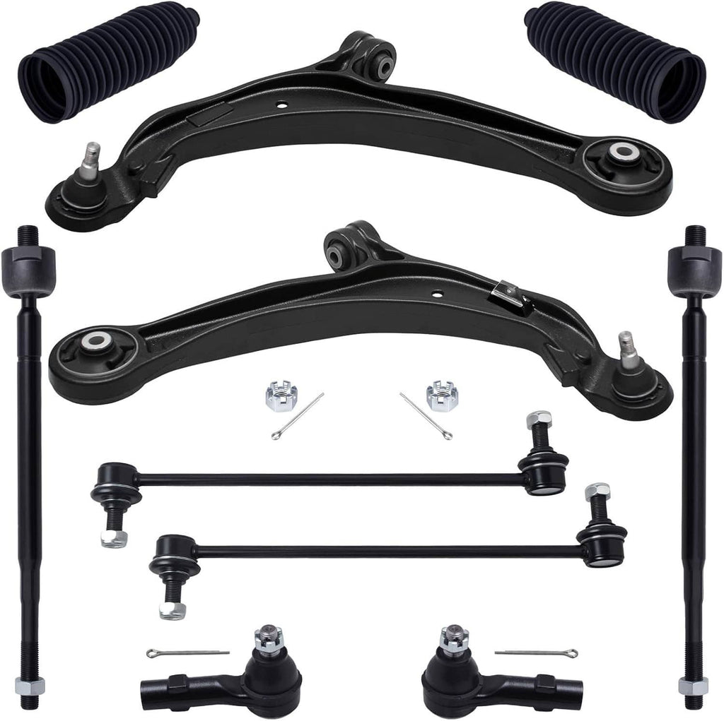 Complete front suspension kit with two control arms, tie rods, and mounting hardware