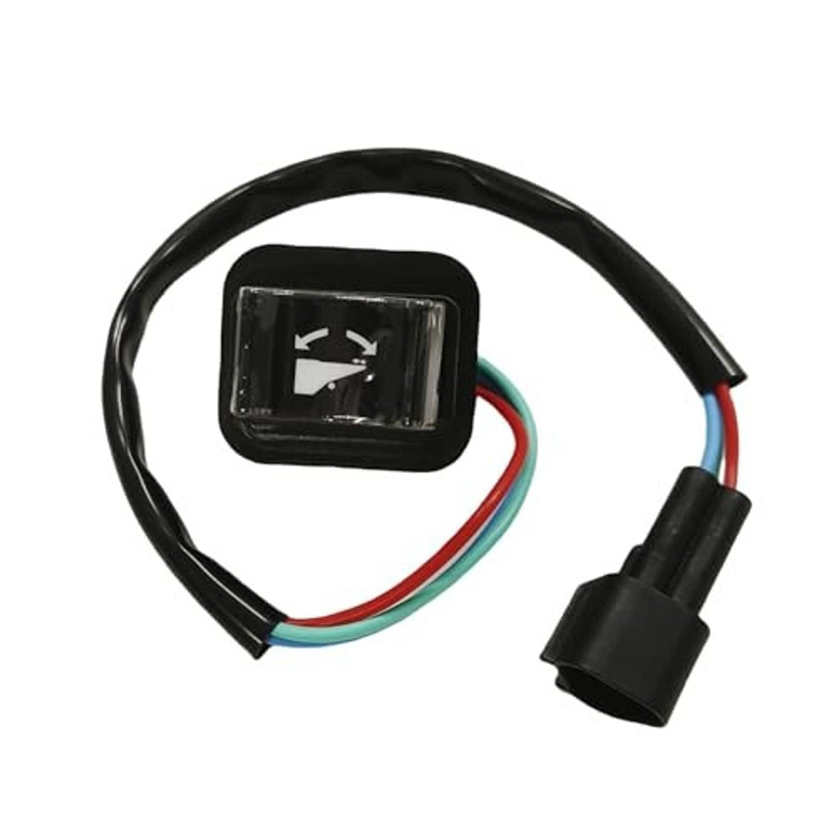 Black boat power trim tilt switch with clear indicator window and multicolor wire leads