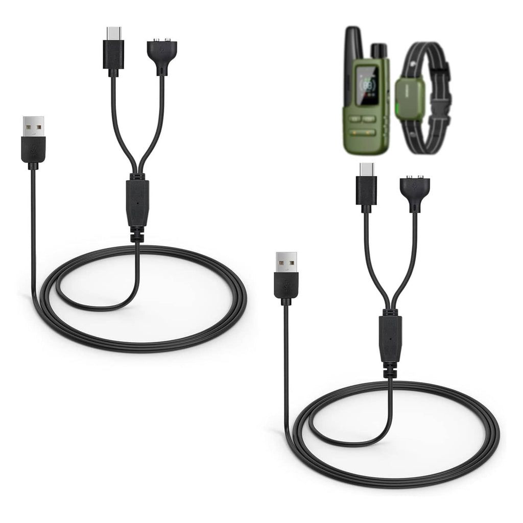 2-pack shock collar charger cable, black, 3 ft with dual black connectors