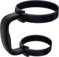 Black adjustable tumbler handle with textured anti-slip strap loop and curved grip