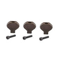 Dark brown clutch buttons with mounting bolts, 3-piece kit